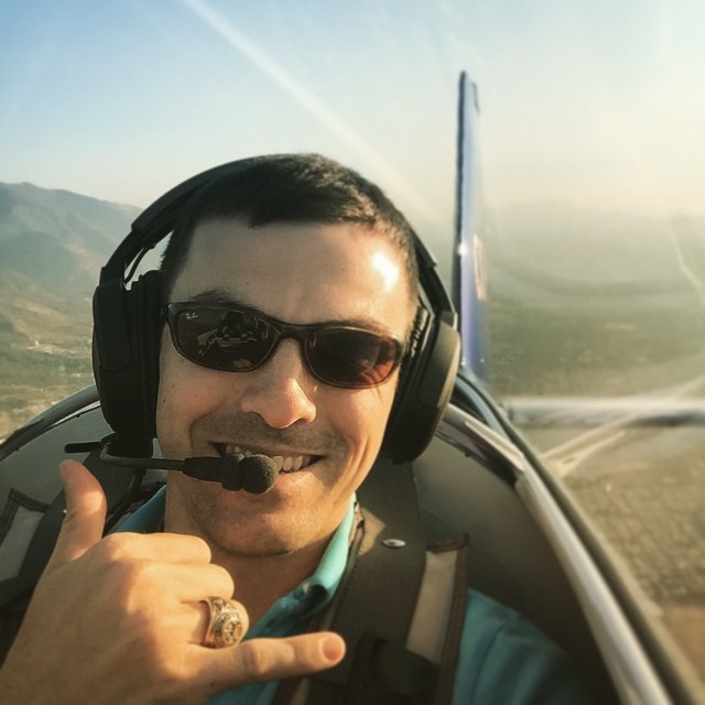 Peter flying in an RV-8 cockpit.